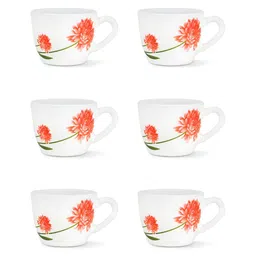 Larah by BOROSIL White & Red 6 Pieces Printed Opalware Glossy Cups - 140 ml Each image 5
