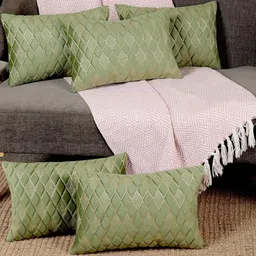 TANLOOMS Green & Gold 5 Pieces Geometric Printed Velvet Rectangle Cushion Covers-56