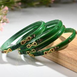 1ST TIME Set Of 12 Green Alloy Artificial Stones & Beads Antique Bangles-picture-27