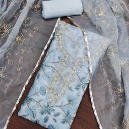 SHADOW & SAINING Floral Printed Sequinned Organza Semi-Stitched Dress Material-picture-8