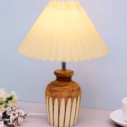 Homesake Off White Textured Wood Contemporary Frusturical Shaped Table Lamp-21