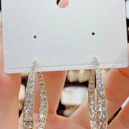FIMBUL Gold-Plated Crystals Studded Half Hoop Contemporary Earrings-picture-3