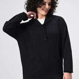BAESD Women Hooded Solid Front-Open Ribbed Sweatshirt-image-57