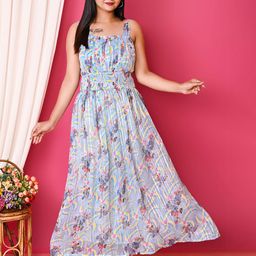 BAESD Women Floral Print Chiffon A-Line Maxi Dress-image-34