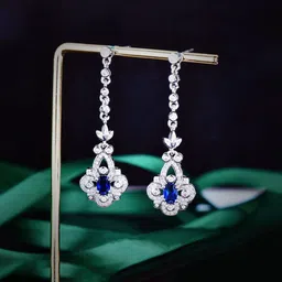 Jewels Galaxy Silver-Plated American Diamond Studded Floral Shaped Drop Earrings-picture-37