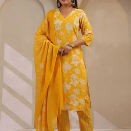 Anouk Rustic Women Floral Printed Cotton Kurta with Trousers & Dupatta-picture-1