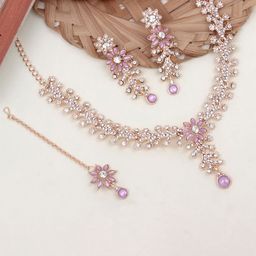 Atasi International Rose Gold Plated Crystals & American Diamond Studded Jewellery Set-image-69