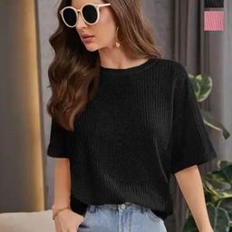 SRISARAS Women Pack of 2 Self Design Round Neck Cotton Relaxed Fit T-shirts-picture-7