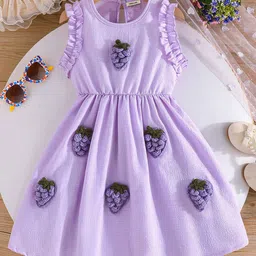 INCLUD Girls Purple Strawberry Applique Sleeveless Fit & Flare Dress-37