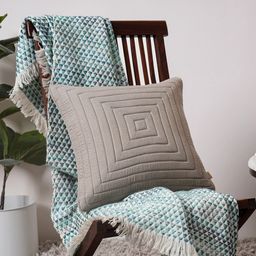 MASPAR Pin Stripe Green Textured Cotton Square Cushion Cover-image-97