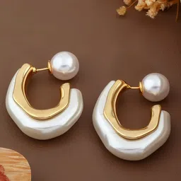 QUERALT Brass-Plated Pearls Studded Half Hoop Earrings-picture-46