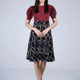 Eilaa Women Abstract Printed Gathered or Pleated Fit And Flare Dress-picture-23