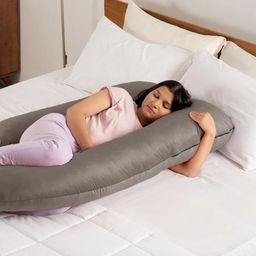 wakefit Grey Fibre Filled Faux Velvet J Shaped Maternity Pillow-image-13