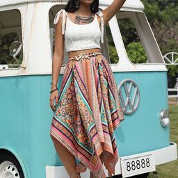 JC Mode Women Printed Flared Asymmetric Hem Midi Skirt-picture-49