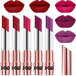 VOLO Set Of 5 Creme Matte Lipstick- Tomato Red-Red-Passion Pink- Magenta-Purple-15