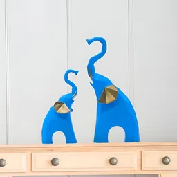 Aura Blue & Gold-Toned 2 Pieces Elephant Combo Idol Showpieces-image-31