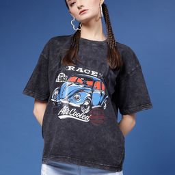 Popster Women Printed Drop-Shoulder Sleeves Pure Cotton T-shirt-image-79