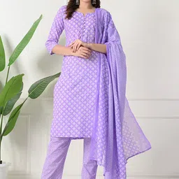 Akshatani Women Ethnic Motifs Printed Regular Pure Cotton Kurta Set With Dupatta-29