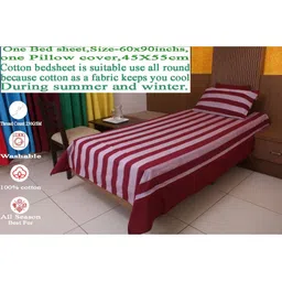 NewLadiesZone Maroon & Mauve Striped 210 TC Single Bedsheet with 1 Pillow Covers-28