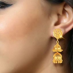 DIVASTRI Gold Plated Dome Shaped Jhumkas-image-46