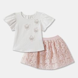 R&B Girls Embroidered Pure Cotton Top With Skirt-image-90