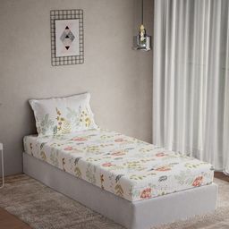 DDecor White & Red Floral Printed Cotton 145 TC Single Bedsheet Set 2.24 m x 1.52 m-16