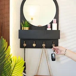 Cinch Home Black Entryway Organiser with Round Mirror with Dual Hooks & Shelf image 5