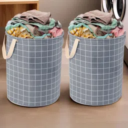 Myntra Elegant Homes 2Pcs Grey Checked Cotton Laundry Bags - 60 L Each-17