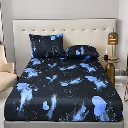 JC HOME Black & Blue Conversational 140 TC King Bedsheet Cotton Machine Wash 1.80 m x 2 m-image-42