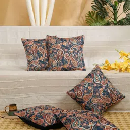 HOSTA HOMES Blue & Yellow 5 Pieces Ethnic Motifs Embellished Square Cushion Covers-image-35