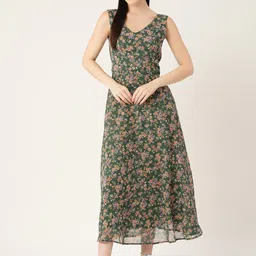 Mast & Harbour Women Floral Print V Neck Sleeveless Fit and Flare Maxi Dress-image-4