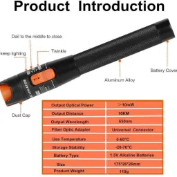 balrama 10KM 10mW Visual Fault Locator Fiber Optic Cable Tester VFL Telecom Laser Light Digital Voltage Tester image 2
