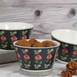 india circus by krsnaa mehta 22 Karat Gold Plated 470ml Grey & White Ceramic (Set of 3) Dinner Bowl-picture-43
