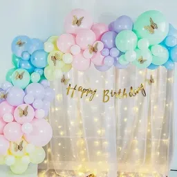 Rainbow Butterfly Theme Birthday Decorations items Combo Kit White Net 82 Pcs-image-25