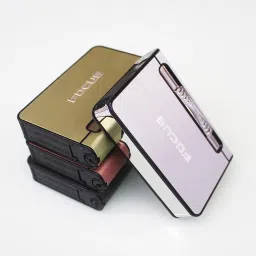 genz FOCUS Long Cloud Silver 10 pcs Automatic Loading Cigarette Case Dispenser with Inflatable Windproof Pocket Lighter image 4