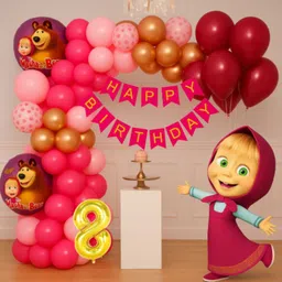 groovy dudz 8th Masha Bear Birthday Decoration Kit for Girls Reusable Cartoon Theme-picture-2