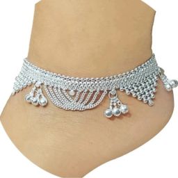 10.5 inch tradtional silver plated tajmahal anklet for girls or women Silver Anklet-image-14