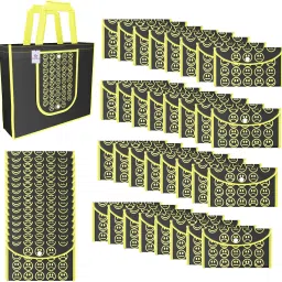 Pack of 48 Smile Print Foldable Grocery/Shopping Bags For Women | Black & Yellow Pack of 48 Grocery Bags-picture-24
