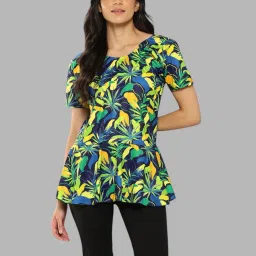 Womens Green-Black Colour Leaf Print Nylon Swim Suit With Goggle Printed Women Swim-dress Green Swimsuit-image-98