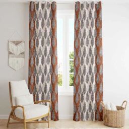 eric london Brown Floral Polyester 9 Ft Semisheer Eyelet Door Curtains (Set of 2)-picture-7