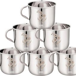 Pack of 6 Stainless Steel Single Wall Tea Cup Set | Laser Design | Silver Mirror Finish | Break Resistant-image-37