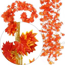 divine style set of 2 Garland Artificial Maple Leaf Vine Window Wall Hanging Home Decoration Artificial Plant image 5