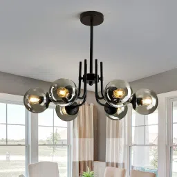 6-Light Sputnik Chandelier with Smoke Glass Globe Pendants Ceiling Lamp-13