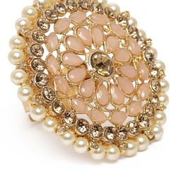 Kord Store Peach-Coloured Gold Plated Kundan Studded Adjustable Finger Ring-image-34