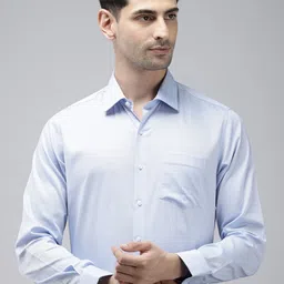 Van Heusen Custom Slim Fit Textured Self Design Pure Cotton Formal Shirt-image-87