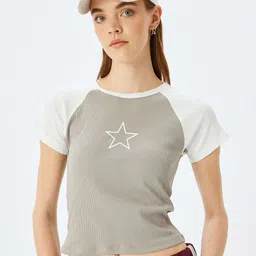 Koton Women Colourblocked Round Neck Cotton Slim Fit T-shirt-image-19