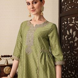 House of Pataudi Polka Dot Printed Sequinned A-Line Jashn Kurta-picture-21