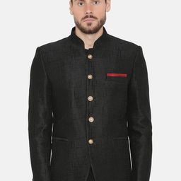 Wintage Men Black Self-Design Tailored fit Single-Breasted Party Blazer-image-63