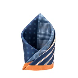 The Tie Hub Navy Blue & Mustard Four Square Printed Pocket Square-77
