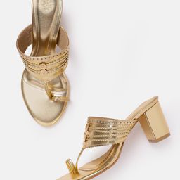 House of Pataudi Open Toe Woven Design Block Heels-18